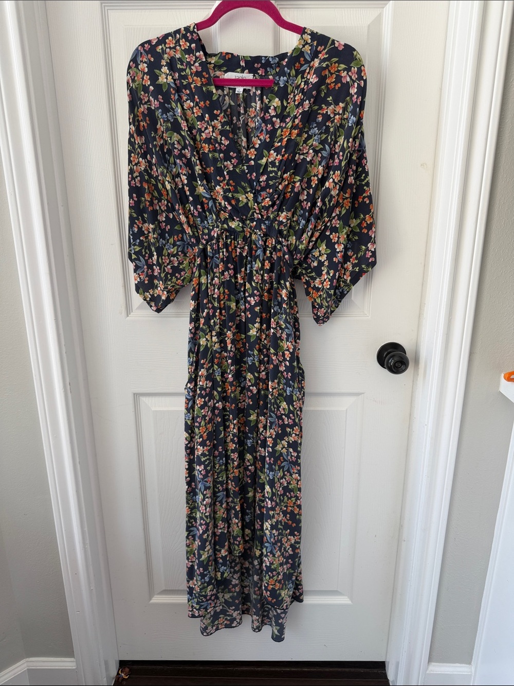 Johnny Was Silk Black Maxi Dress Floral Print